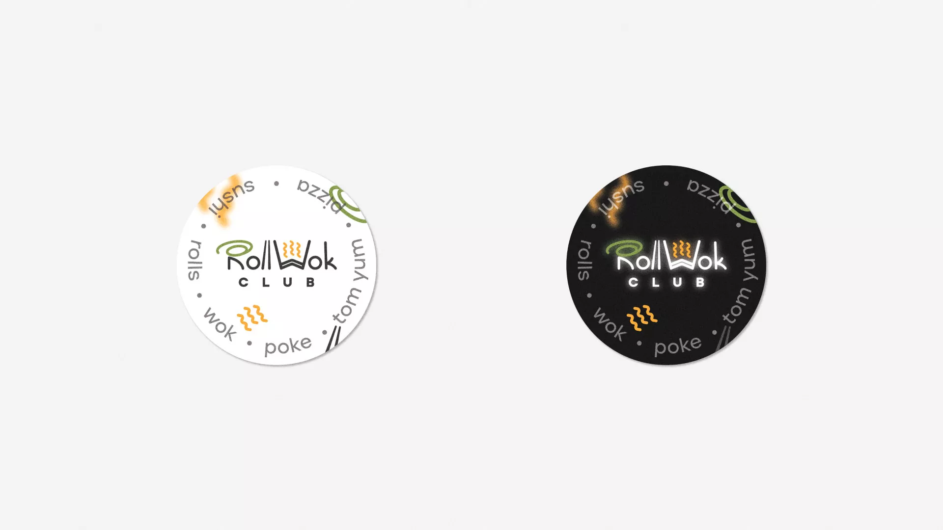 Разработка наклеек для суши-бара «Roll Wok Club» в Покачах