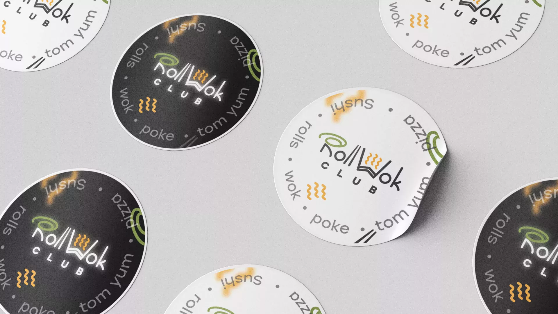 Разработка наклеек для суши-бара «Roll Wok Club» в Покачах