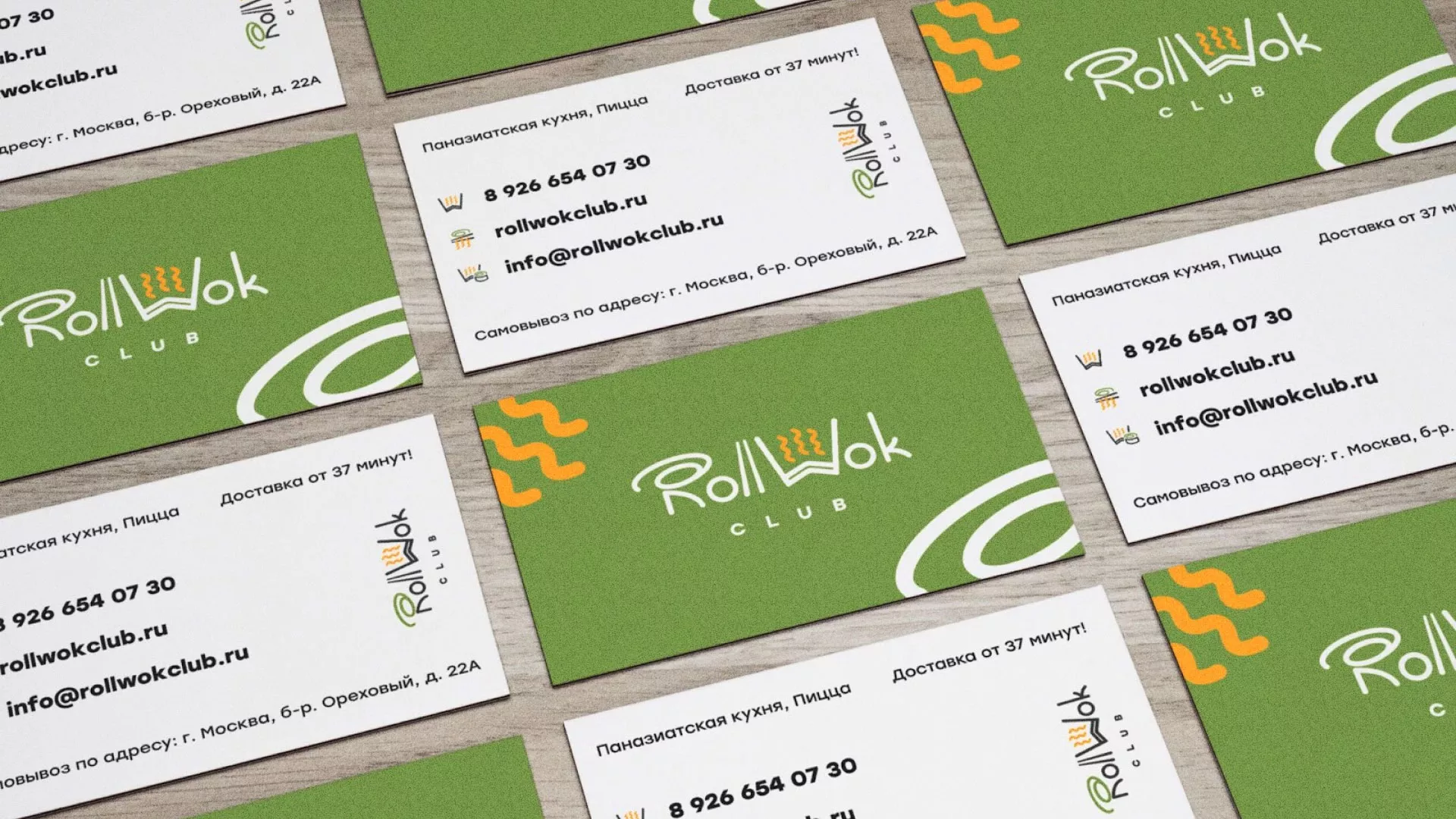 Разработка дизайна визиток суши-бара «Roll Wok Club» в Покачах